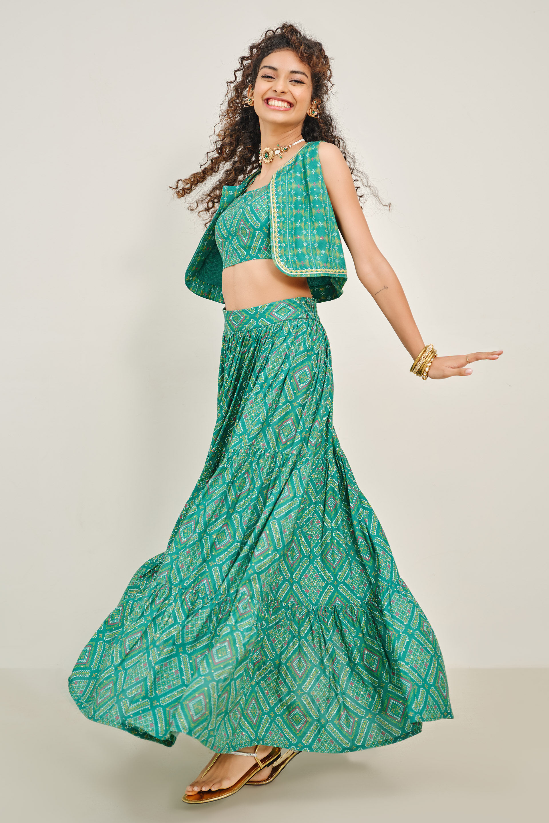 Tarini Teal Skirt Set, Teal, image 2